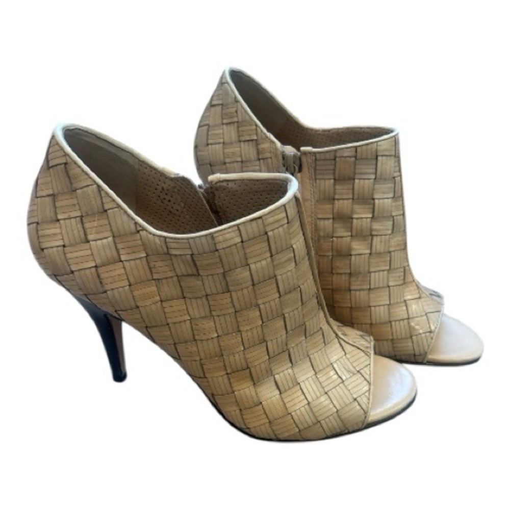 Cole Haan Open Toe Ankle Heel Bootie Woven Office Catalina Peep Toe 8.5 B